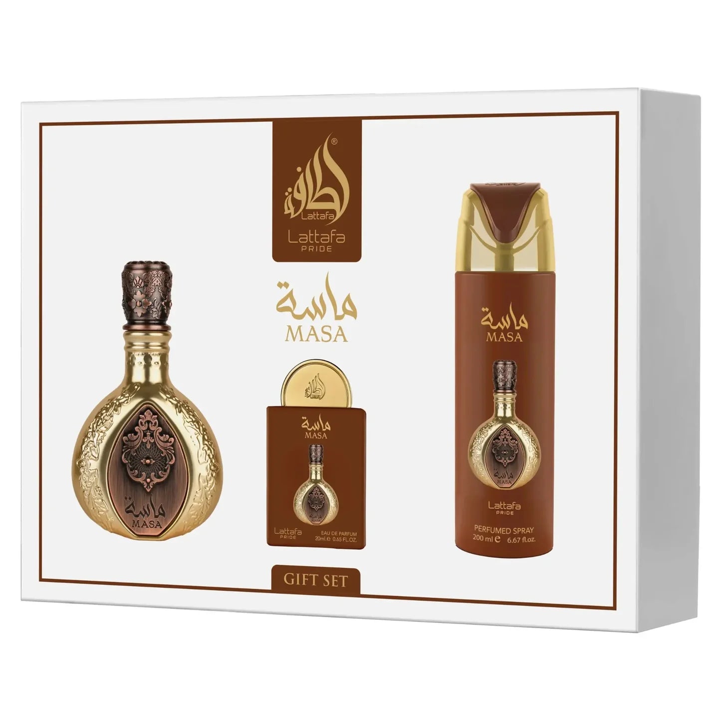 Masa Gift Set By Lattafa Eau De Parfum 100ml + 20ml + 200ml Deo