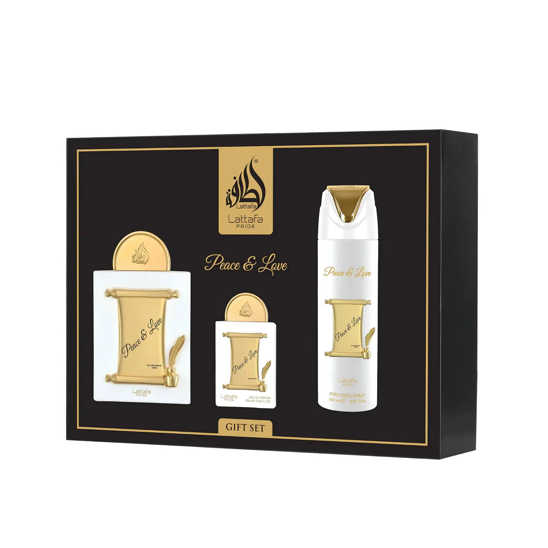 Peace & Love Gift Set By Lattafa Eau De Parfum 100ml + 20ml + 200ml Deo